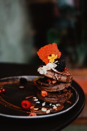 Chocoloate protein pancake stack at Mr. Stacks in Amsterdam