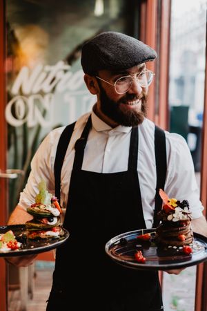 Headchef Mido "best vegan pancake chef in the world" at Mr. Stacks in Amsterdam