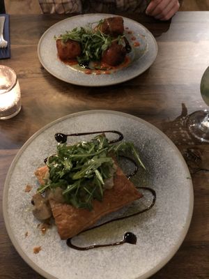 mushroom parcel and arancini for starters  at 31 Castlegate in York