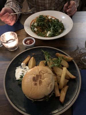 vegan burger and paella for mains (although paella was more like a risotto)  at 31 Castlegate in York