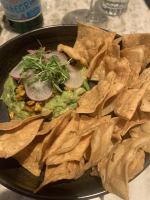 Vegan street corn with guacamole. Chips were perfectly seasoned    at Earl's Kitchen in Tysons Corner