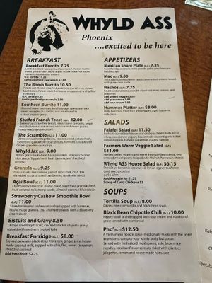 Menu (Front) at Whyld Ass in Phoenix