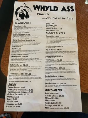 Menu (Back) at Whyld Ass in Phoenix