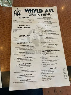 Drink Menu (Front) at Whyld Ass in Phoenix