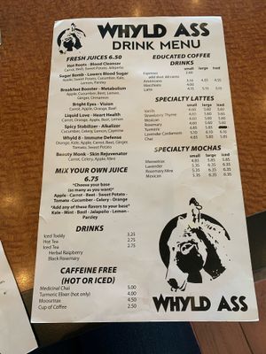 Drink Menu (Back Side) at Whyld Ass in Phoenix