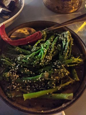 WAFU BROCCOLINI:
baby broccoli, wafu dressing, sesame seeds at Hammett's Gastro Bar in Sliema