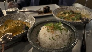Roasted cabbage, curry veg and rice. Korean Fried Cauliflower in the background    at Hammett's Gastro Bar in Sliema