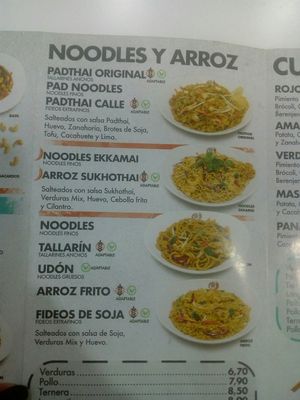 Carta - Opciones veganizables y precios. at Padthaiwok in Granada
