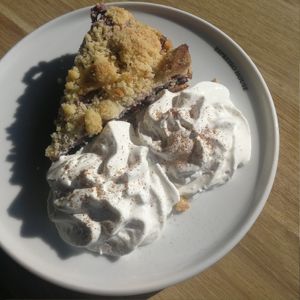 blueberry pie with soy cream at Espresso House in Lund