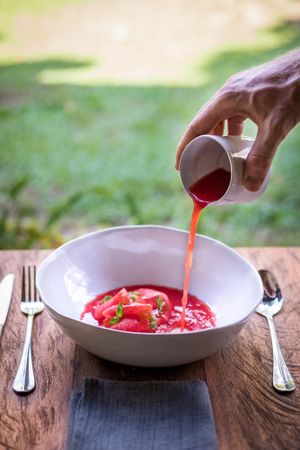 Cold watermelon soup at Surplus in Siem Reap
