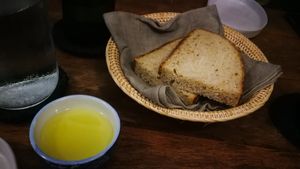 Sourdough bread with  garlic oil at Surplus in Siem Reap