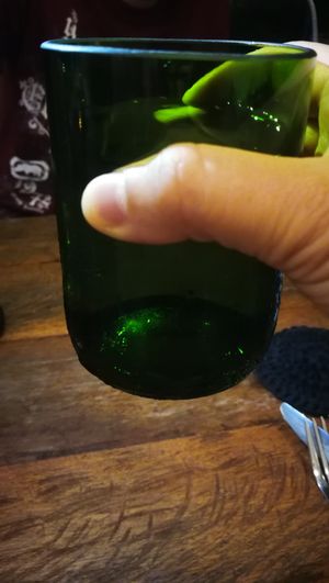 bottle bottom as water glass at Surplus in Siem Reap