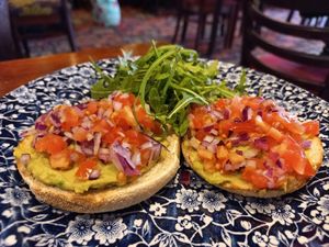 Smashed avocado breakfast muffin at Sir Julian Huxley in Selsdon
