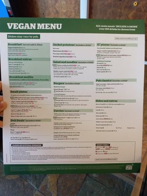 Vegan menu at Sir Julian Huxley in Selsdon
