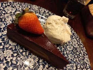 Vegan chocolate torte with coconut ice cream at Sir Julian Huxley in Selsdon