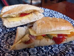Roasted veg and vegan cheese pannini at Sir Julian Huxley in Selsdon