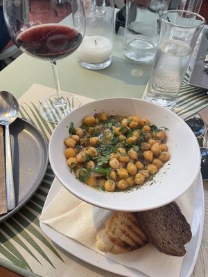 Vegan chickpea starter  at Karma in Santorini
