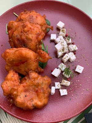 tomato fritters   at Karma in Santorini