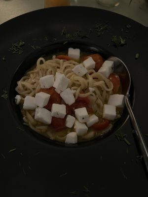 Skordomakarona  at Karma in Santorini