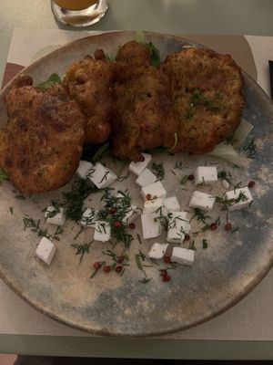 Tomatokeftedes  at Karma in Santorini