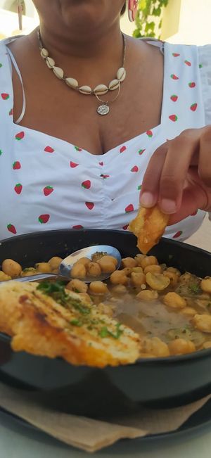 Revythia Chickpea Stew served with pitta and fresh oregano (delicious!)  at Karma in Santorini