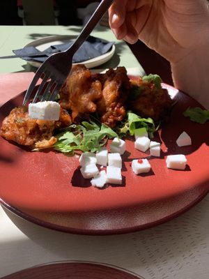 Tomato balls with vegan feta  at Karma in Santorini