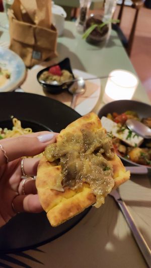 pita bread with aubergine dip at Karma in Santorini