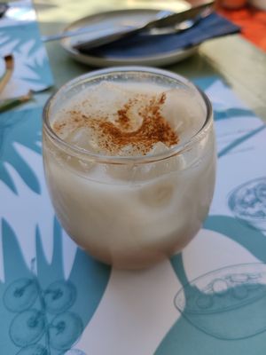 Coconut chai latte at Karma in Santorini