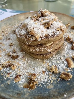 “Inner calmness” Pancakes with vegan honey   at Karma in Santorini