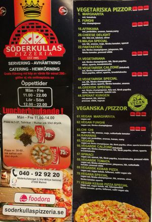 Vegan options at Söderkulla Pizzeria in Malmo