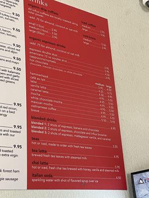 drinks menu  at Influx Cafe - Golden Hill in San Diego