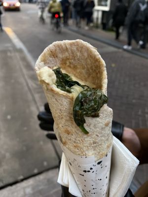 With spinach and sweet potato   at The Lebanese Sajeria in Amsterdam