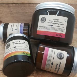 Vegan body scrubs made with natural unrefined sea salt, organic extra virgin olive oil and organic essential oils.  Leaves your skin soft, exfoliated and moisturised. at Heavenly Organics in Ceredigion