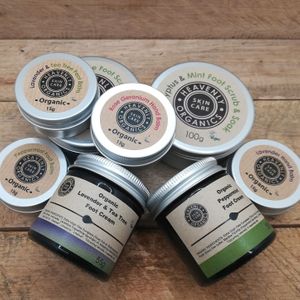 A range of foot care including creams, balms & scrub & soaks at Heavenly Organics in Ceredigion