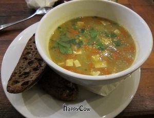 Smoky tofu vegan soup at Organic Produce Cafe in Surry Hills