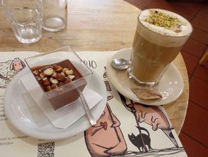 Chocolate pudding with hazelnuts at Estravagario in Bologna