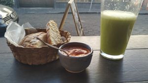 Pan vegano y chile at Ecos del Mundo in Mexico City