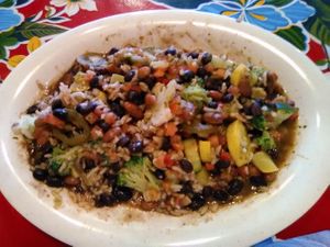 Verduras Burrito without tortilla (after I mixed it up on plate). at Burritoville Mex Food in Larkspur