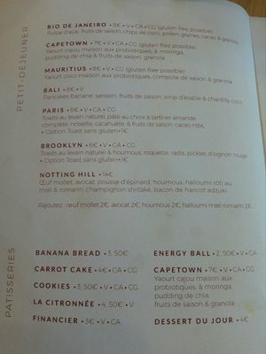 Breakfast menu at Maison Nomade in Paris