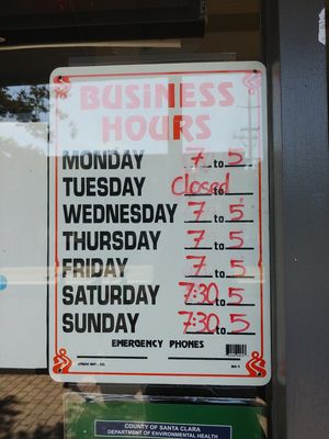 Hours at Vegan Bistro in San Jose