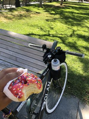Love that I can get a vegan donut on my morning ride in downtown :) at Vegan Bistro in San Jose