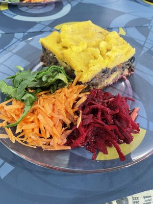 Slice with black beans and plantain, also delicious  at Yaku in Samaipata