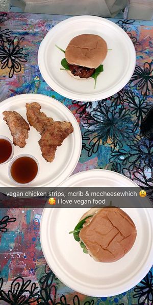 Vegan chicken strips, McRib, and Mac and cheese sandwich!  at Happy Apple in Kansas City