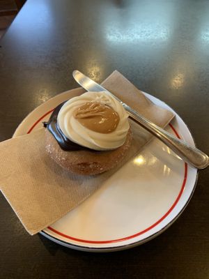 Choc and peanut butter doughnut, yum! at Willi's Kitchen in Wellington