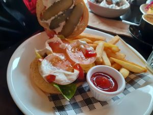 Vegan cheese burger, inside at Willi's Kitchen in Wellington