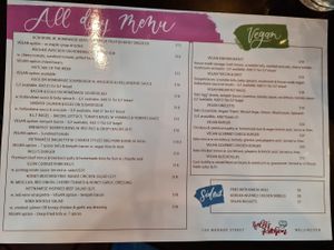 Menu at Willi's Kitchen in Wellington