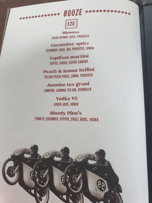 Booze menu 2021 at Pino's in Islington