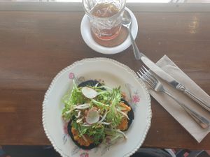 Sweet potato and chickpea stuffed mushies at Pino's in Islington