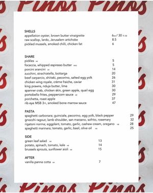 New menu 10/5/23.  at Pino's in Islington
