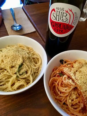Chickpea and Marinara spaghetti  at Pino's in Islington